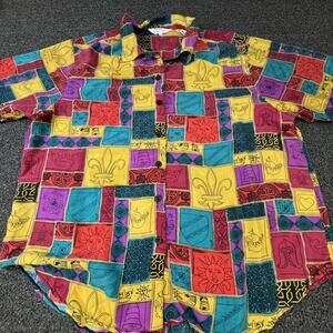 Blair Boutique Button-Up Womens 2XL Multicolor Silk Short Sleeve Collared